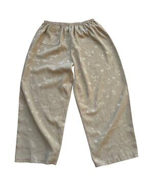 Citron LIKE Woman's Pants XL/L Asian Elastic Waist Pants Pocket Green Jacquard